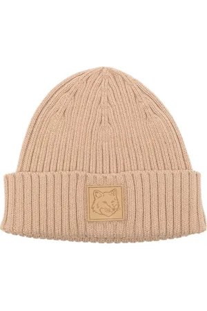Maison Kitsuné Bold-fox-head leather patch beanie