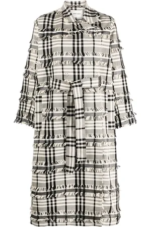 HENRIK VIBSKOV Midnight plaid-check fringe raincoat