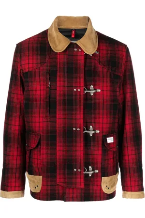 FAY Leather-detailing checked jacket