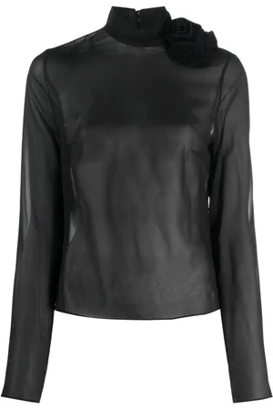 MAGDA BUTRYM Floral-appliqué semi-sheer silk top