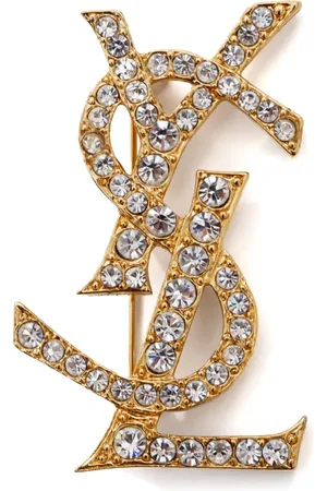 Saint Laurent YSL rhinestone-embellished brooch