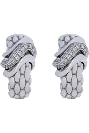FOPE 18kt white gold pavé set diamond huggie hoop earrings