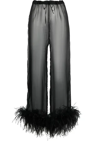 Oseree Feather-trim pyjama bottoms
