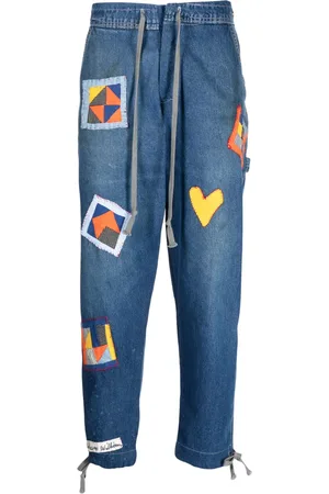 GREG LAUREN Patch-detail drawstring jeans