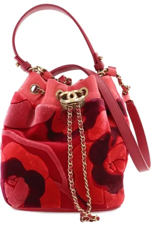 CHANEL 2017-2018 Velvet Camellia Drawstring bucket bag