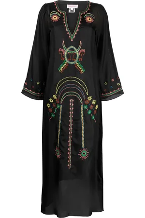 Muzungu Sisters Embroidered split-neck silk dress