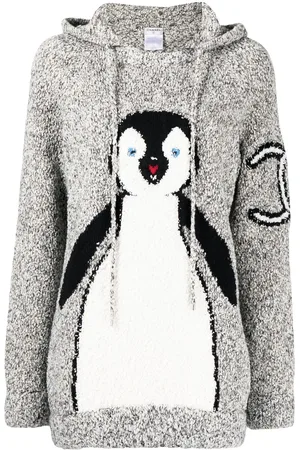 CHANEL 2007 penguin-intarsia hooded jumper