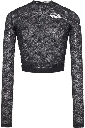 Alessandra Rich Logo-appliqué lace crop top