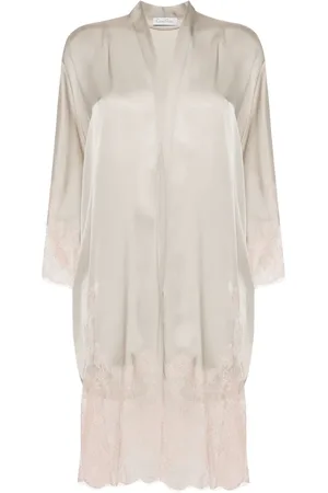 CARINE GILSON Calais-Caudry lace-trim silk robe