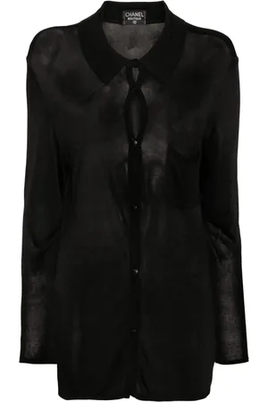 CHANEL 2000s fine-knit semi-sheer shirt