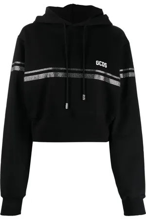 GCDS Crystal-embellished cropped cotton hoodie