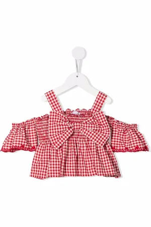 MONNALISA Gingham ruffle-bardot blouse