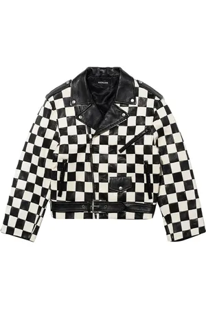 Mainless Check-pattern biker jacket