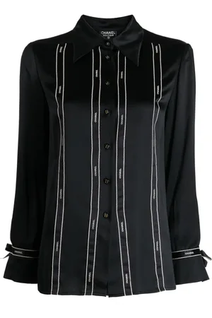 CHANEL 1994 logo-ribbon silk shirt