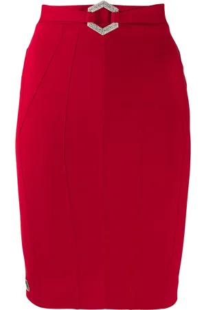 Philipp Plein Stretch-cady fitted skirt