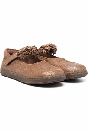 PèPè Ruffled-strap suede ballerina shoes