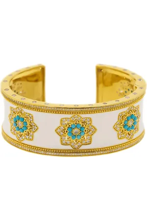BUDDHA MAMA 20kt yellow , enamel, diamond and turquoise Mandalas cuff