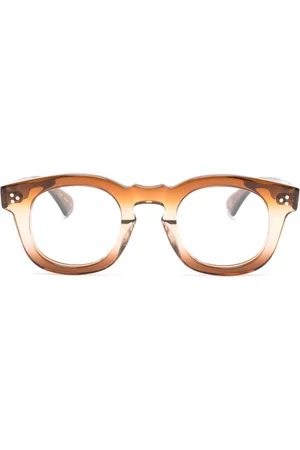 LESCA Logo-print round-frame glasses