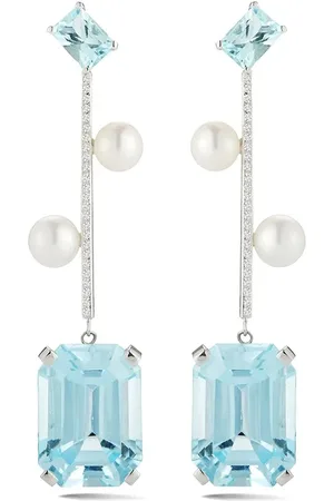 Mateo 14kt white gold aquamarine, blue topaz and pearl statement earrings