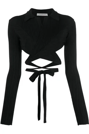 Serafini Plissé wrap-around cropped shirt