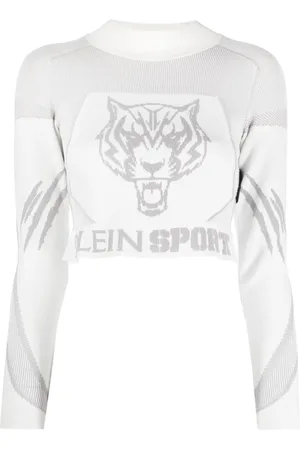Philipp Plein Jacquard long-sleeved knitted crop top