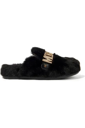 Moschino Logo-lettering faux-fur slippers