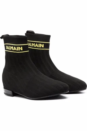 Balmain TEEN logo-knit almond-toe ankle boots