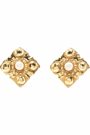 CHANEL 1990s rhombus pearl-embellished clip-on earrings