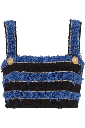 Balmain Button-detail tweed crop top