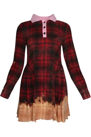 Natasha Zinko Plaid-check bleached-effect minidress