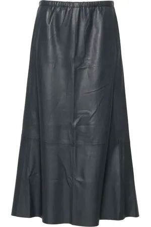 Vince Gathered leather midi skirt