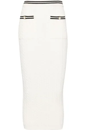 Alessandra Rich Cable-knit stripe-trim midi skirt