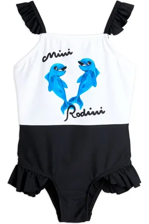 Mini Rodini Dolphin-print ruffled swimsuit