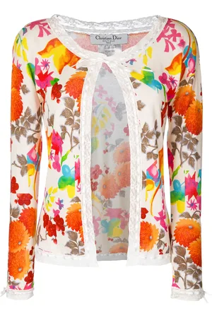 Dior 2000s floral lace trim cardigan