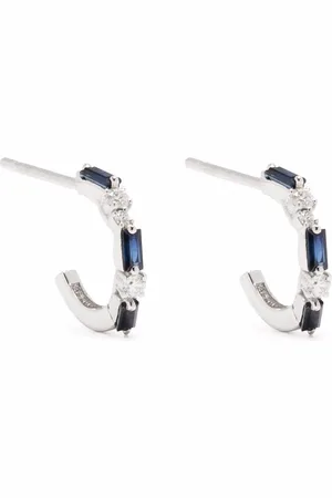 Suzanne Kalan 18K white gold thin mix hoop sapphire and diamond earrings