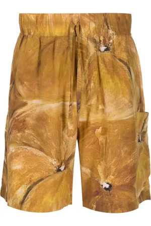 HANDRED Painterly-print silk drawstring shorts