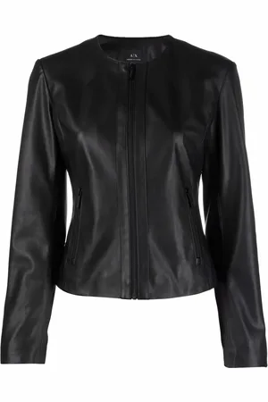 Armani Exchange Faux leather collarless jacket