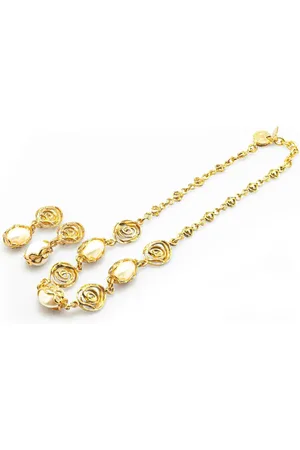 Saint Laurent 20th Century Gold Plated Faux Pearl Necklace and Earrings Set costume earrings
