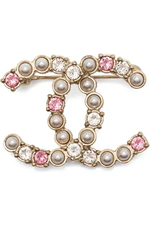 CHANEL 2000s CC faux-pearl crystal embellished brooch