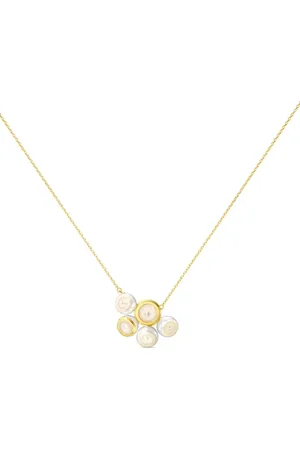 Tasaki 18kt yellow M/G Sliced Bezel pearl necklace