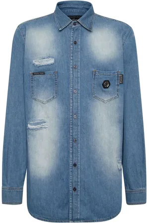 Philipp Plein Crystal Skull denim shirt