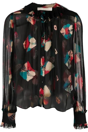 ULLA JOHNSON Abstract-print sheer blouse