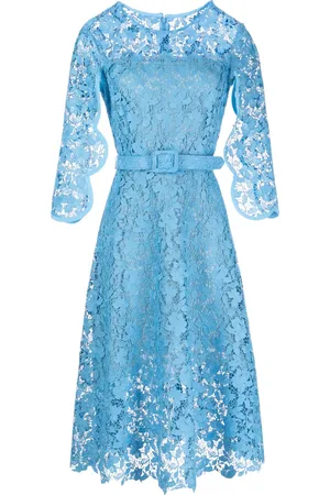 Oscar de la Renta Floral-lace belted midi dress