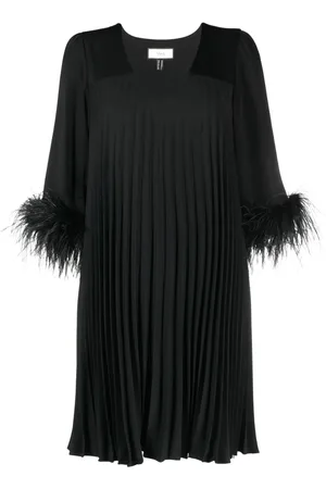 NISSA Feather-trim pleated dress
