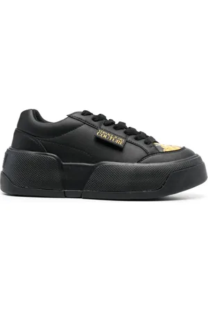 VERSACE Logo-patch round-toe sneakers