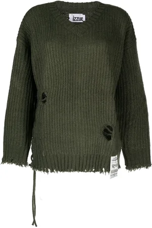 Izzue Distressed-effect V-neck jumper