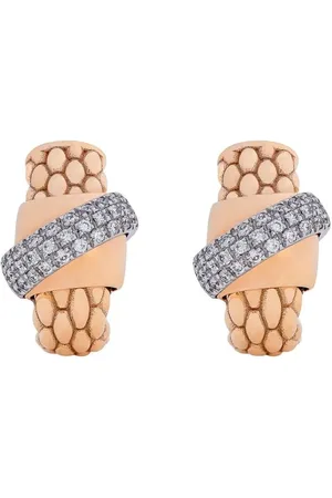 FOPE 18kt rose and white gold white diamond layered huggie hoop earrings