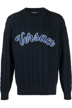 VERSACE Logo appliqué cable-knit jumper