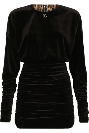 Dolce & Gabbana DG-logo draped velvet minidress