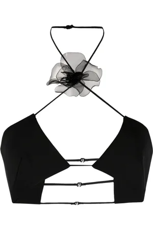 Nensi Dojaka Floral-appliqué halterneck cropped top